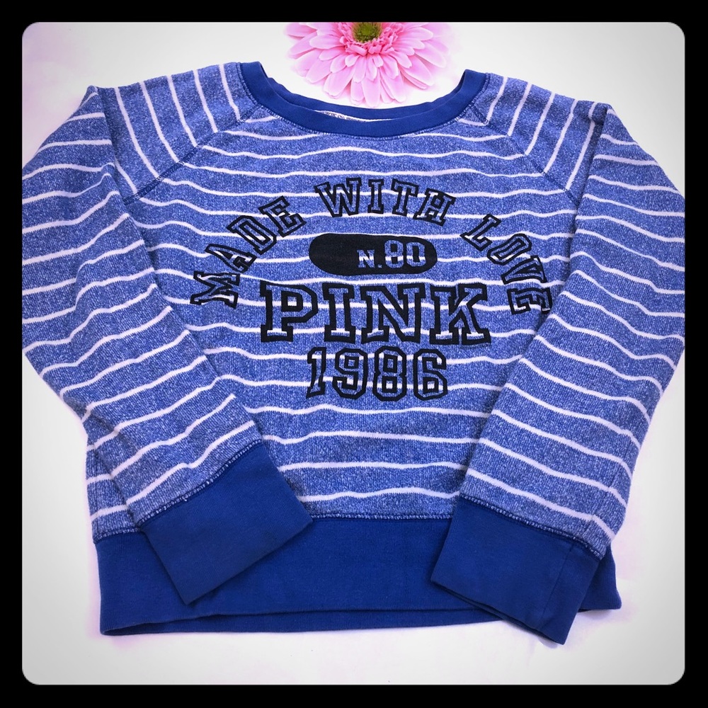 VS Pink Blue & White Striped Crewneck Sweatshirt